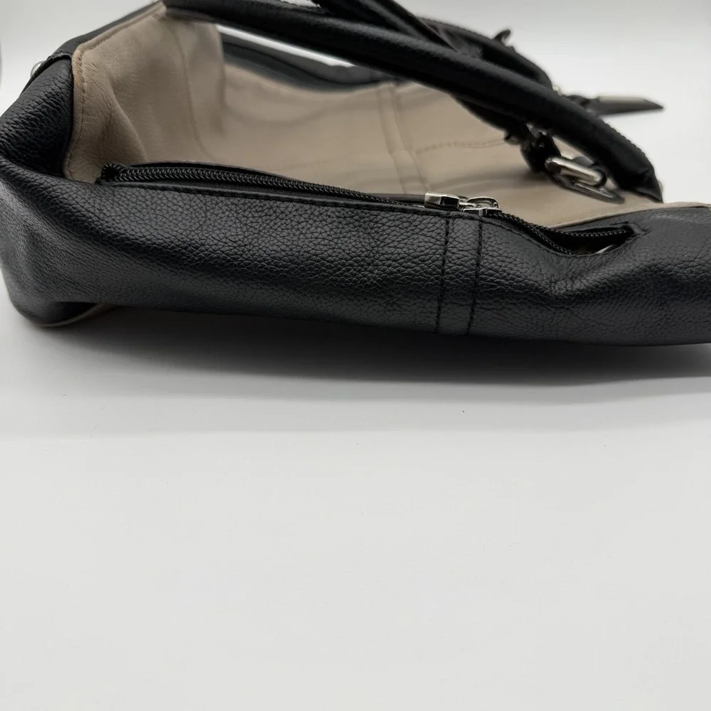 Tignanello Perfect Pockets Tote Colorblock Pebbled Leather Taupe/Black Y2K Style